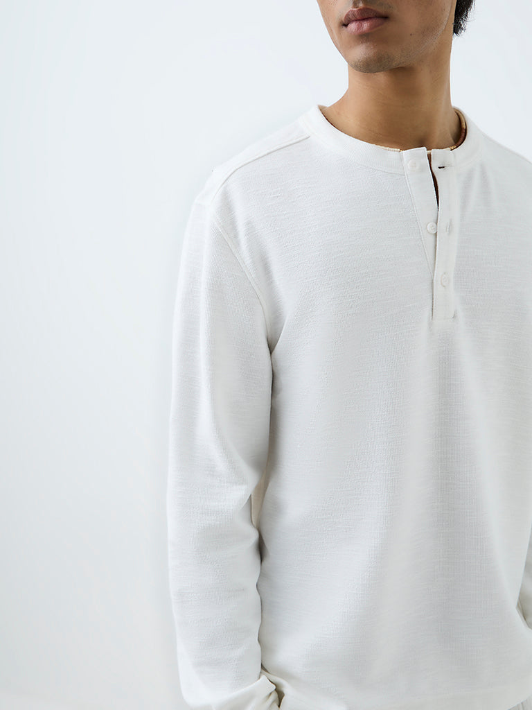 ETA White Textured Relaxed-Fit Henley T-Shirt