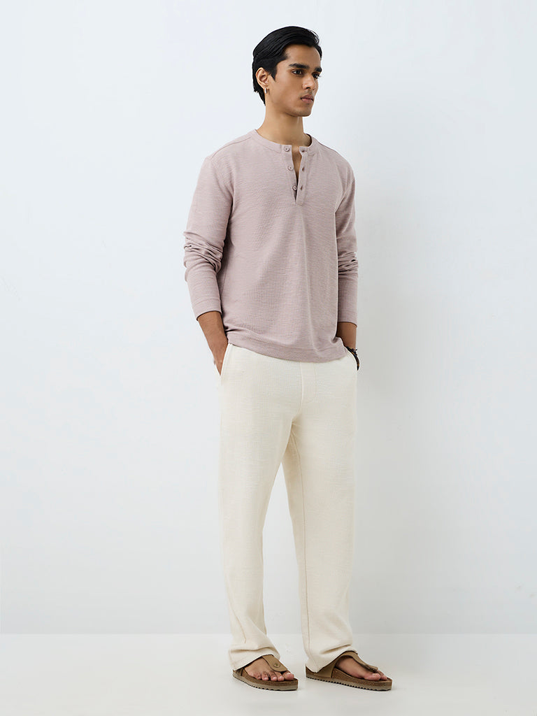 ETA Light Mauve Textured Relaxed-Fit Henley T-Shirt