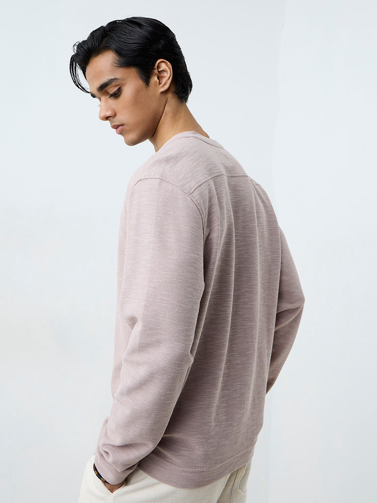 ETA Light Mauve Textured Relaxed-Fit Henley T-Shirt