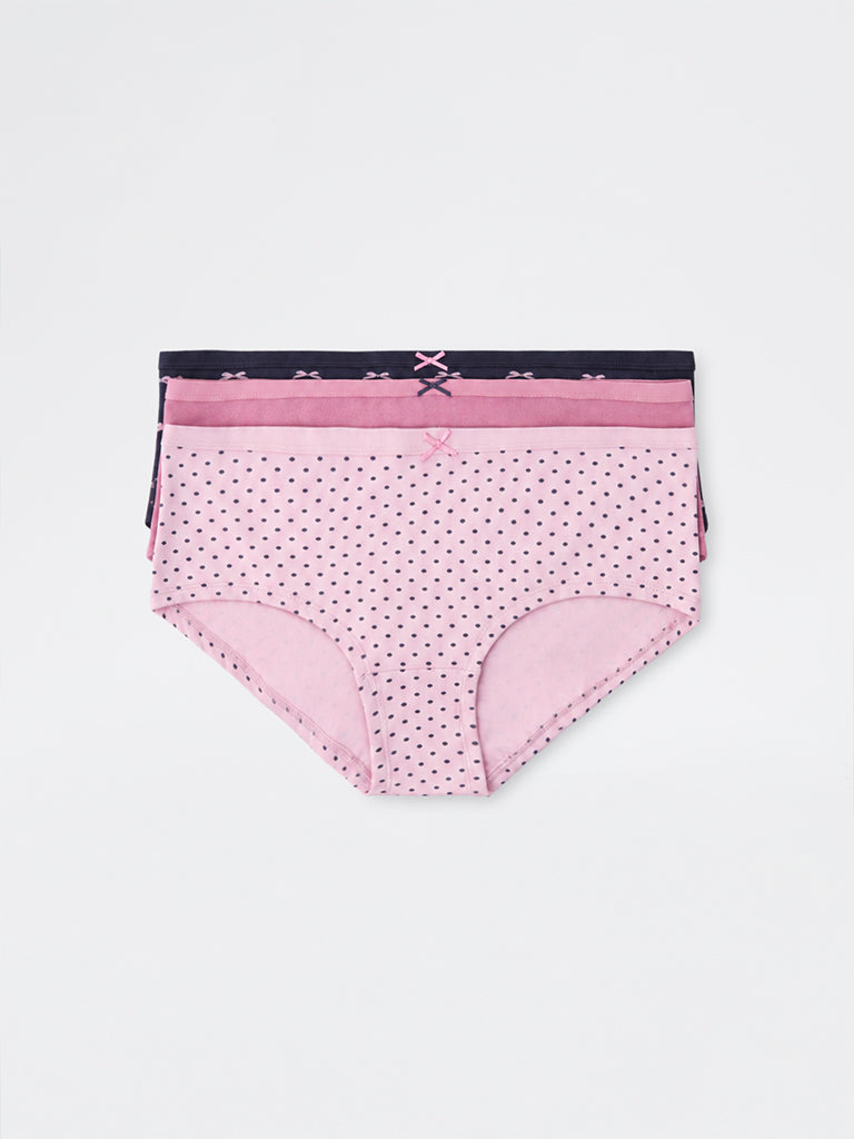 Wunderlove Charcoal Bow Design Cotton-Blend Low-Rise briefs - Pack of 3