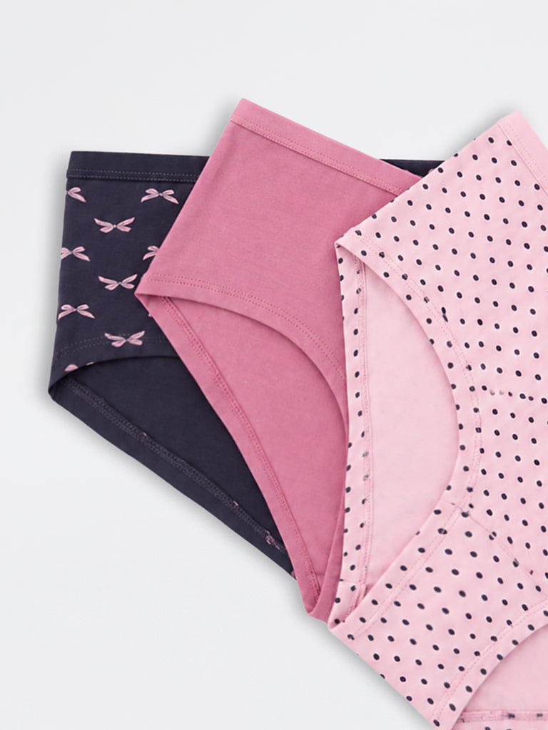 Wunderlove Charcoal Bow Design Cotton-Blend Low-Rise briefs - Pack of 3