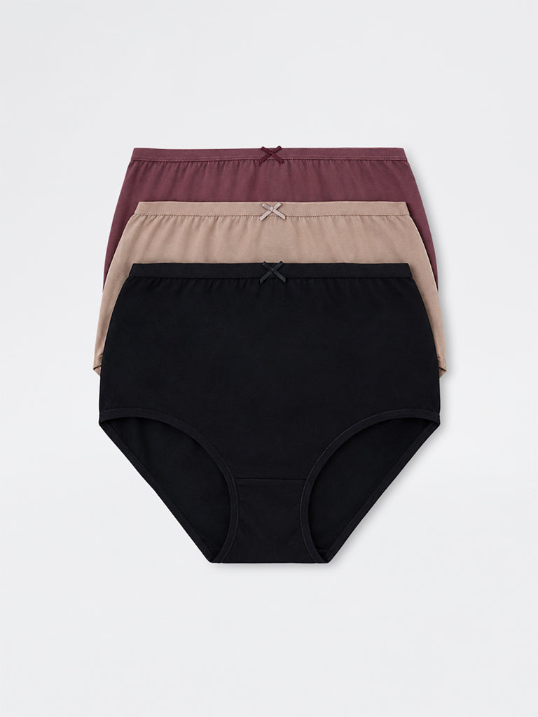 Wunderlove Black Solid Cotton-Blend Low-Rise Briefs - Pack of 3