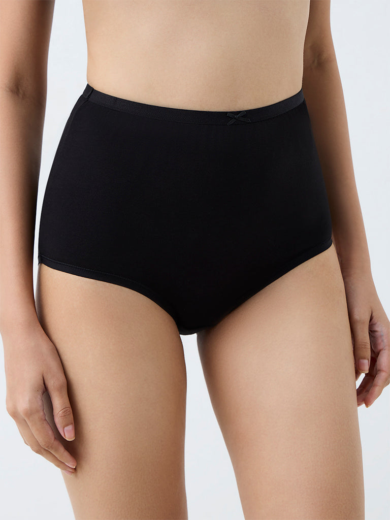Wunderlove Black Solid Cotton-Blend Low-Rise Briefs - Pack of 3