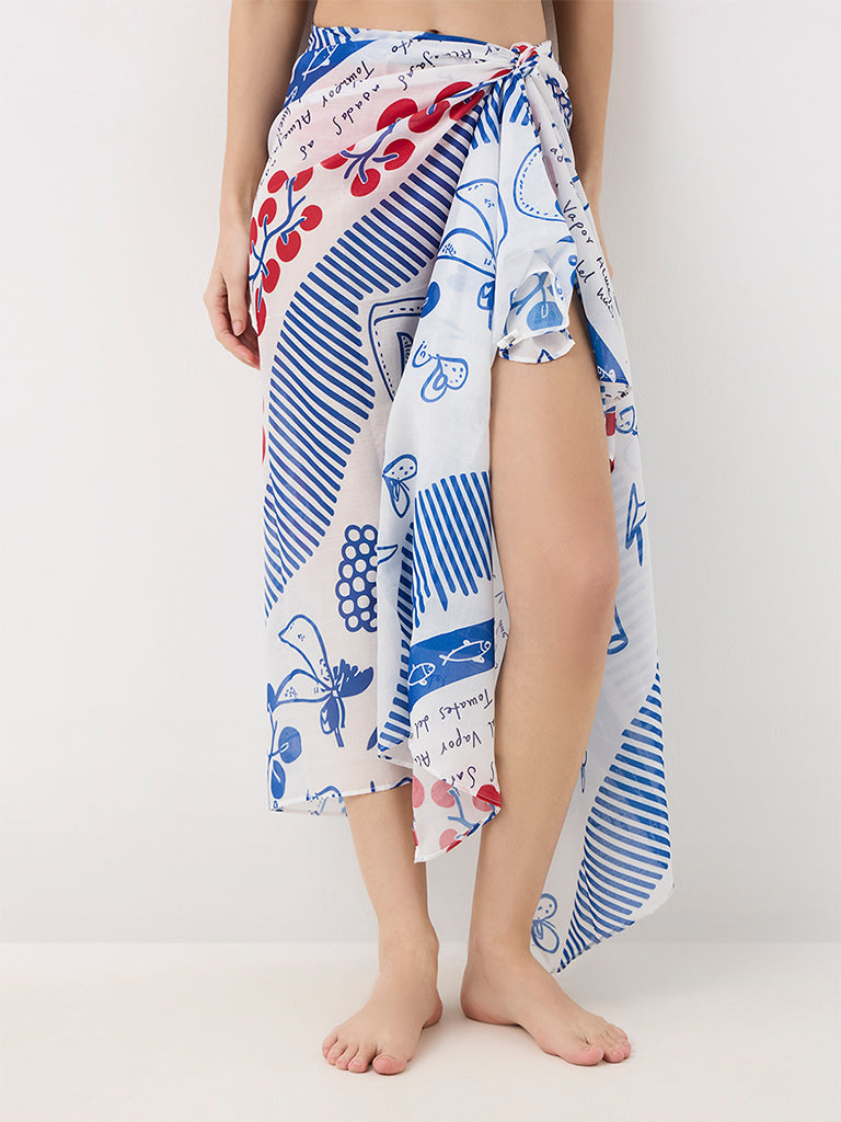 Wunderlove Swimwear White Printed Sarong