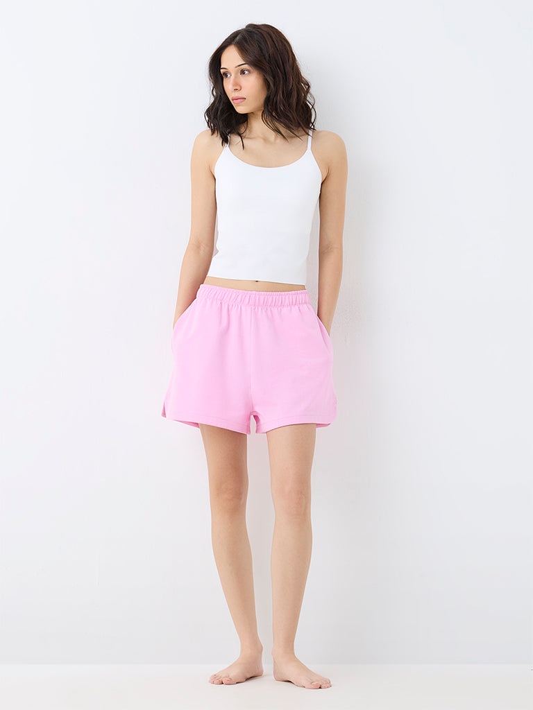 Superstar Pink Solid High-Rise Cotton Shorts