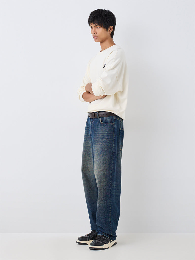 Nuon Cream Japanese-Themed Oversized-Fit Sweatshirt