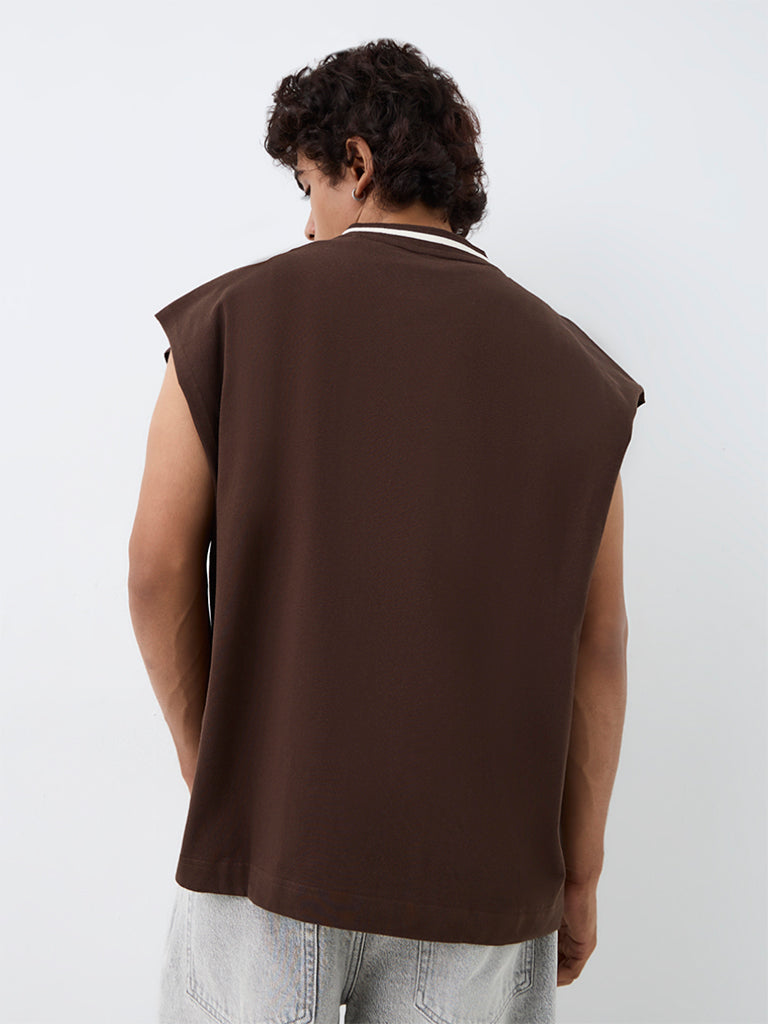 Nuon Brown Numerical Printed Oversized-Fit Cotton T-Shirt