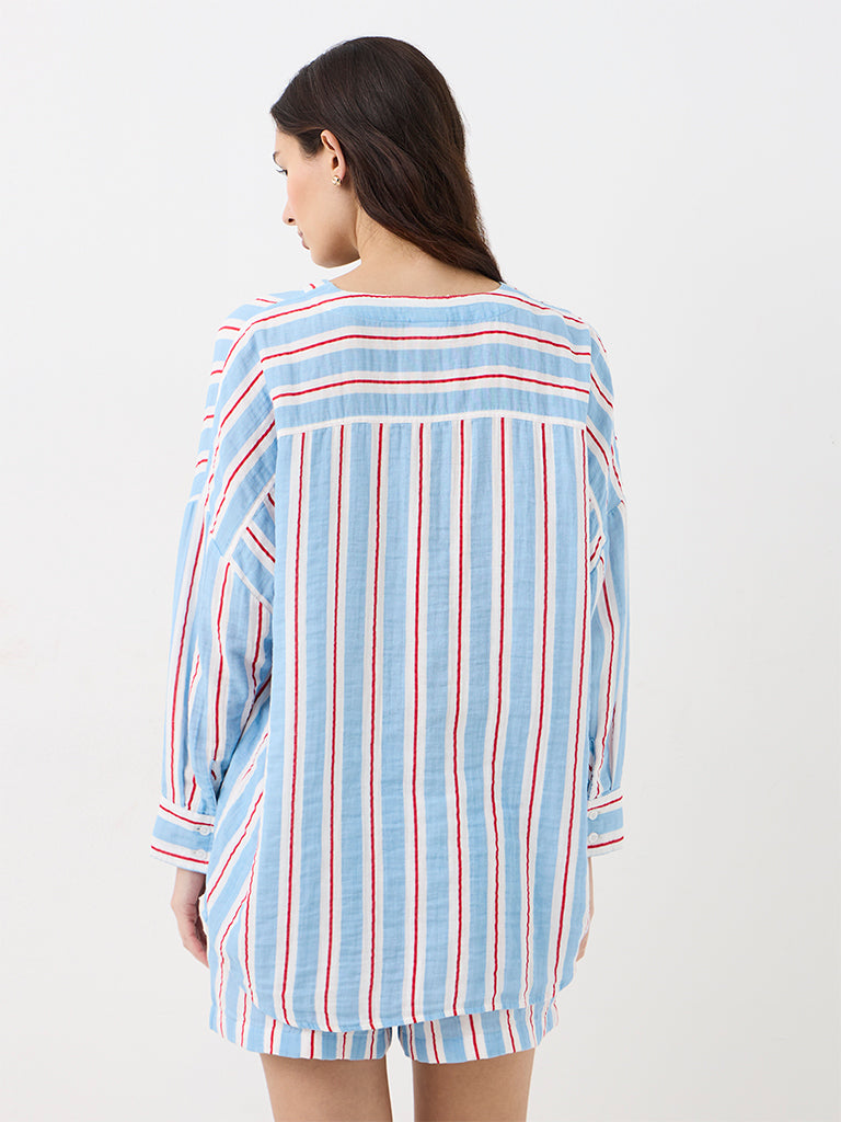 Wunderlove Blue Striped Crinkle-Textured Shirt