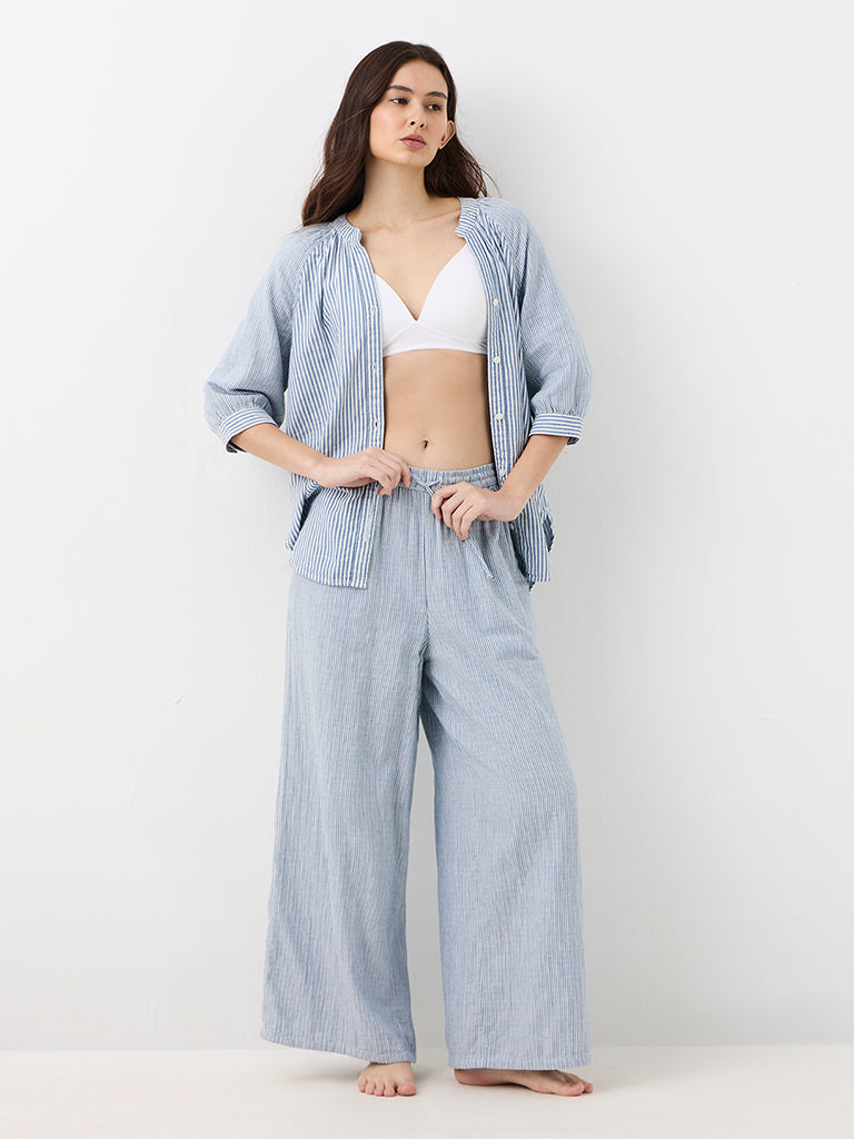 Wunderlove Light Blue Striped High-Waist Pants