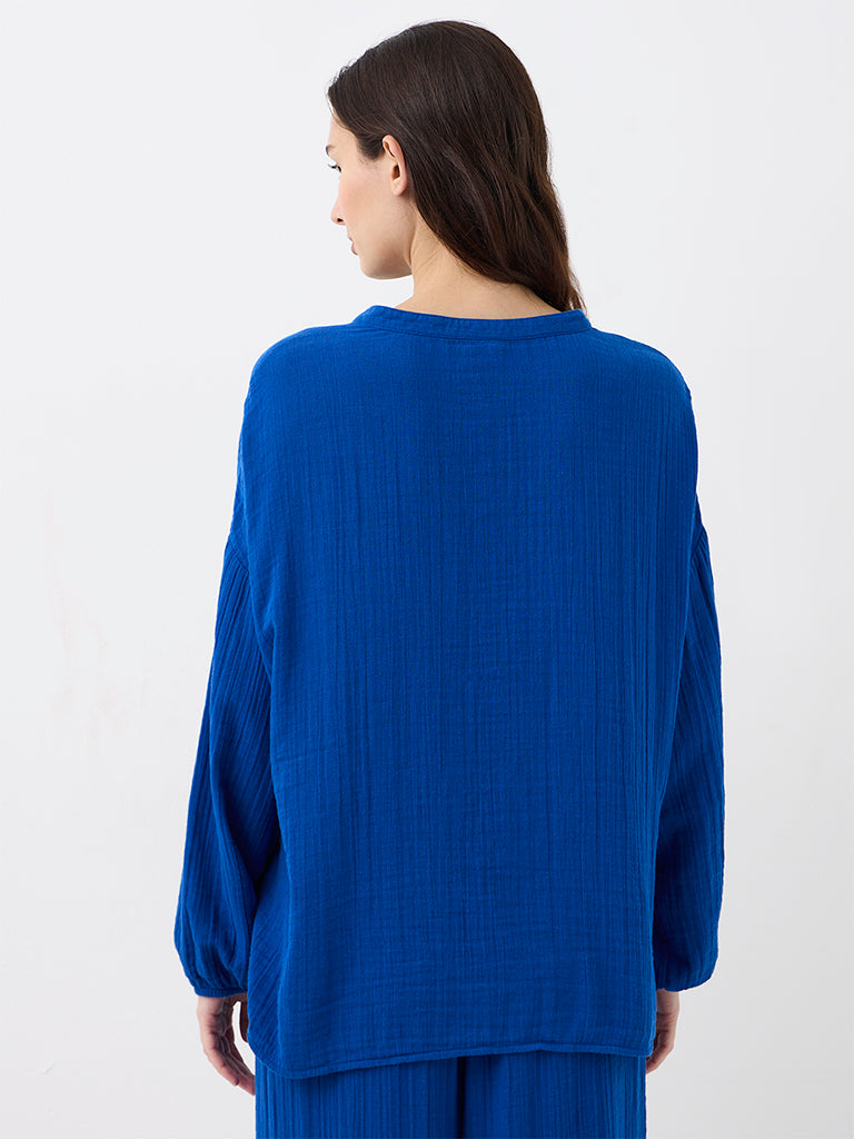 Wunderlove Dark Blue Crinkle-Textured Shirt