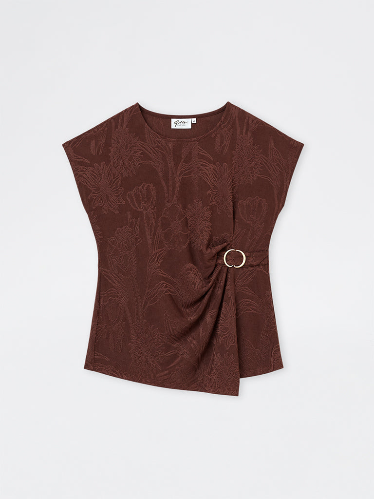 Gia Dark Brown Botanical Design T-Shirt