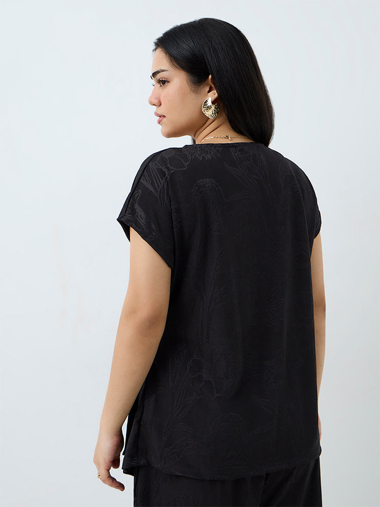Gia Black Botanical Design T-Shirt