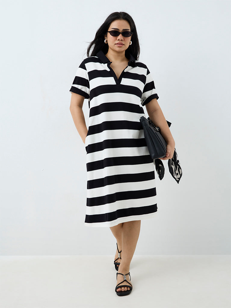 Gia Black Striped Cotton Straight T-Shirt Dress