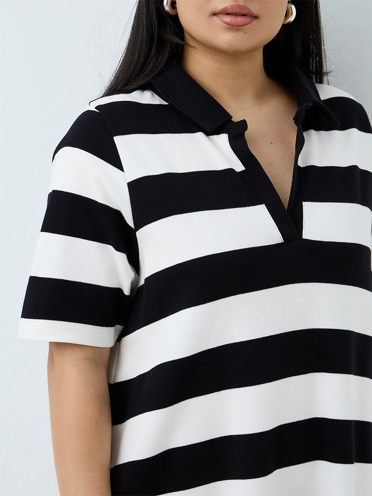 Gia Black Striped Cotton Straight T-Shirt Dress
