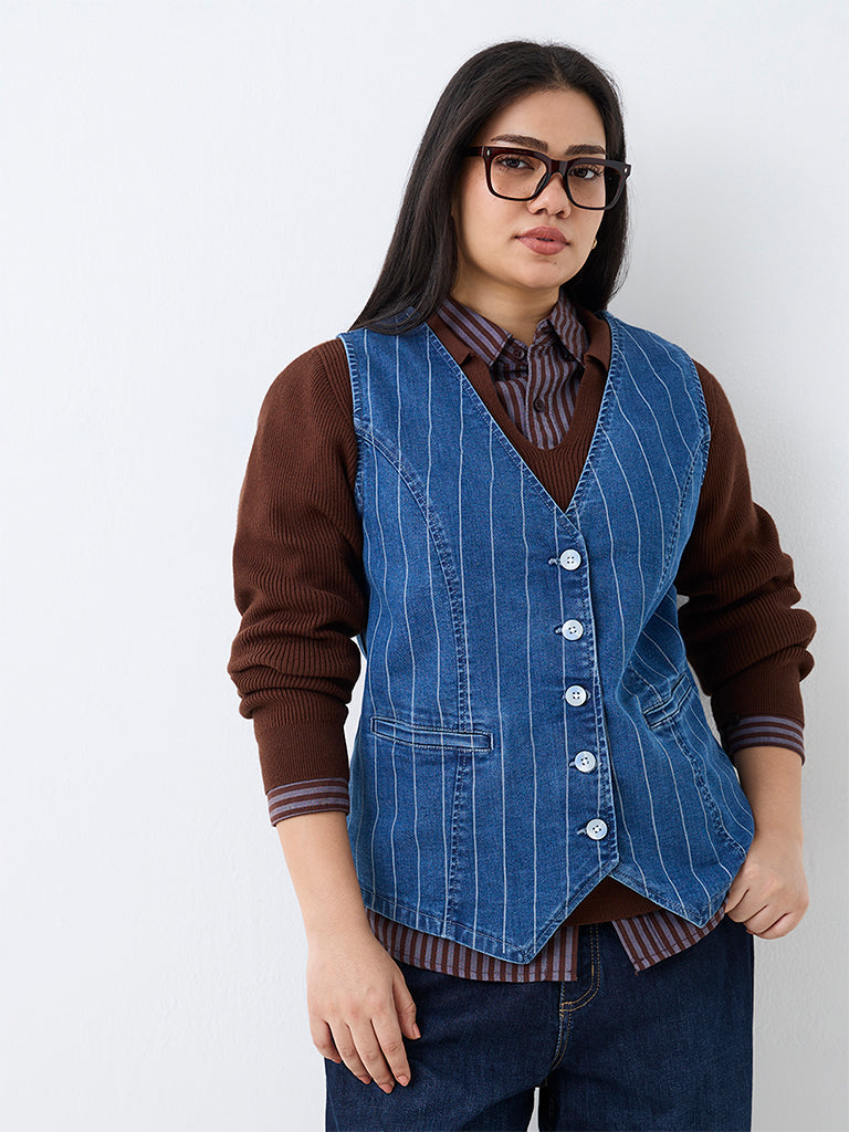 Gia Blue Striped Denim Waistcoat