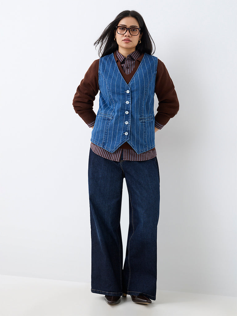 Gia Blue Striped Denim Waistcoat