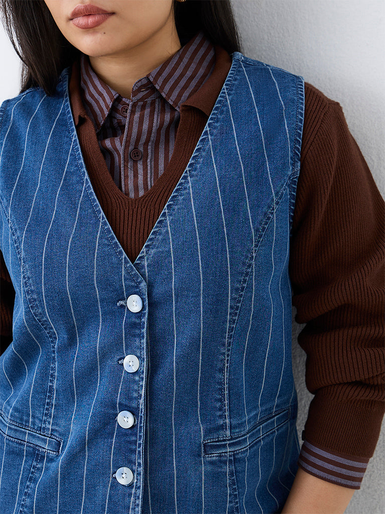 Gia Blue Striped Denim Waistcoat