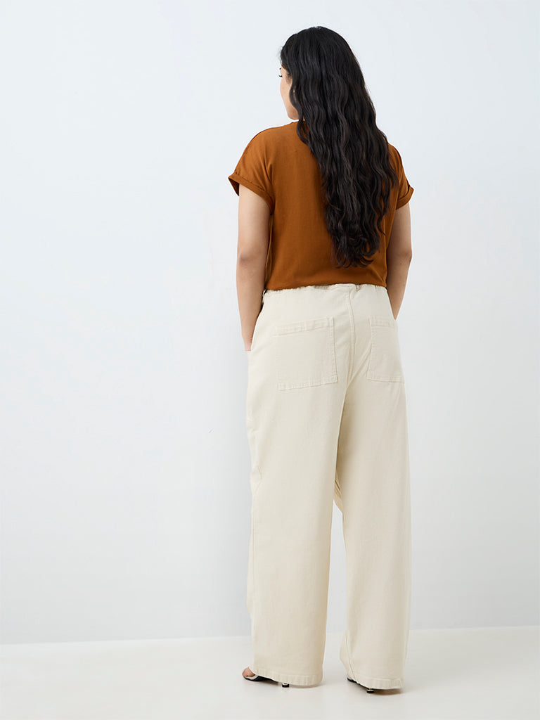 Gia Light Beige Solid High-Waist Jeans