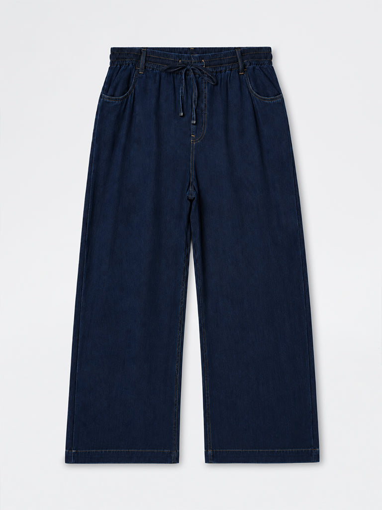 Gia Dark Blue Solid High-Waist Jeans