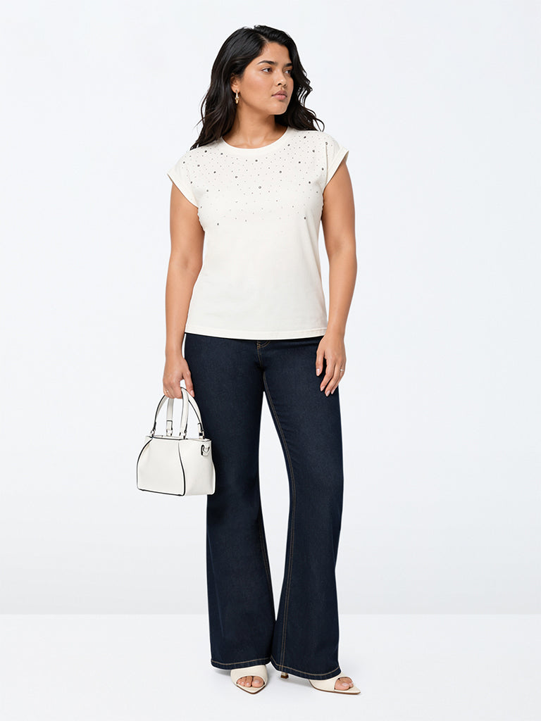 Gia Off-White Stud-Detail Top
