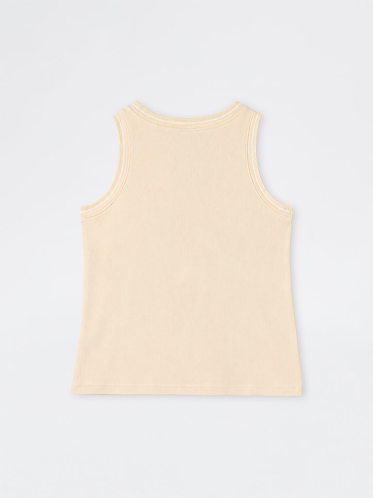 Gia Cream Contrast-Detail Cotton Tank Top