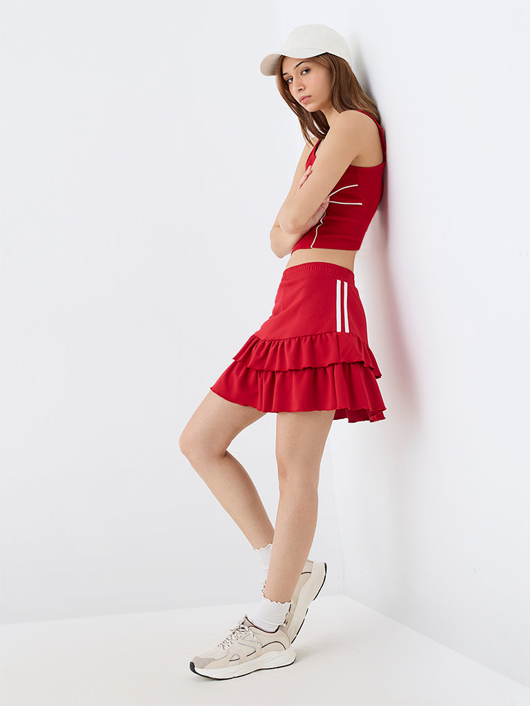Nuoflexx Red Striped High-Rise Ruffled Skirt