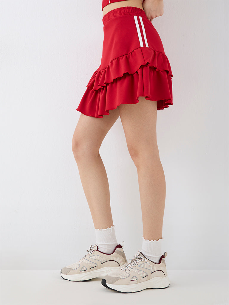 Nuoflexx Red Striped High-Rise Ruffled Skirt