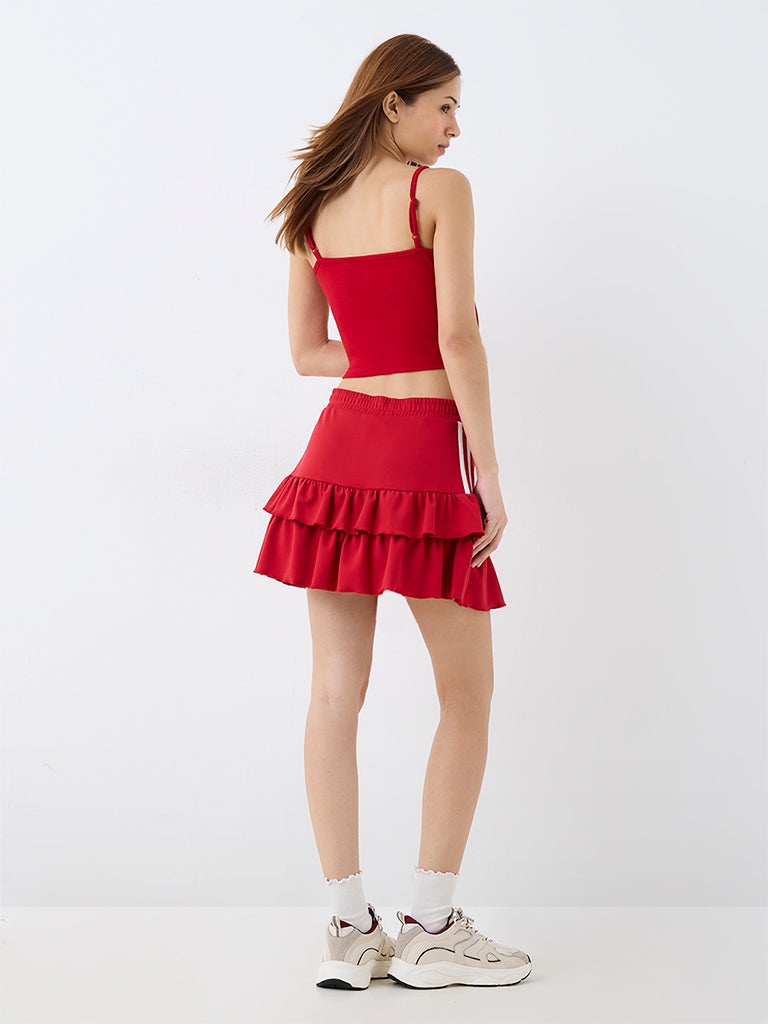 Nuoflexx Red Striped High-Rise Ruffled Skirt