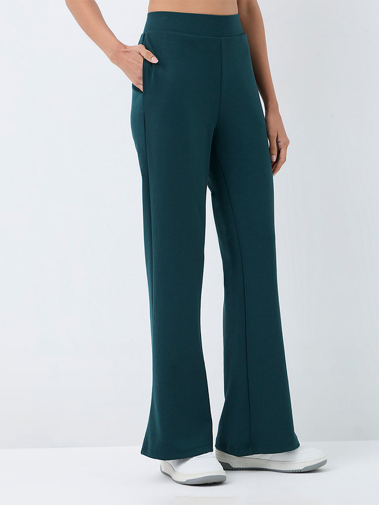 Nuoflexx Dark Teal Solid High-Rise Flared Pants