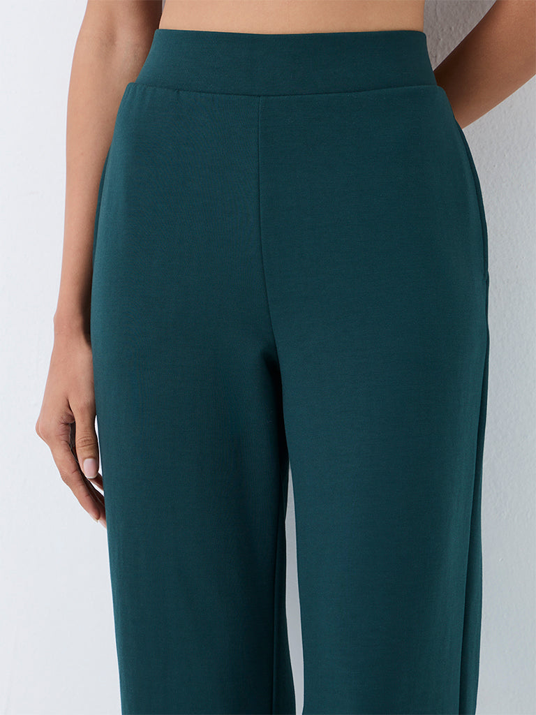 Nuoflexx Dark Teal Solid High-Rise Flared Pants