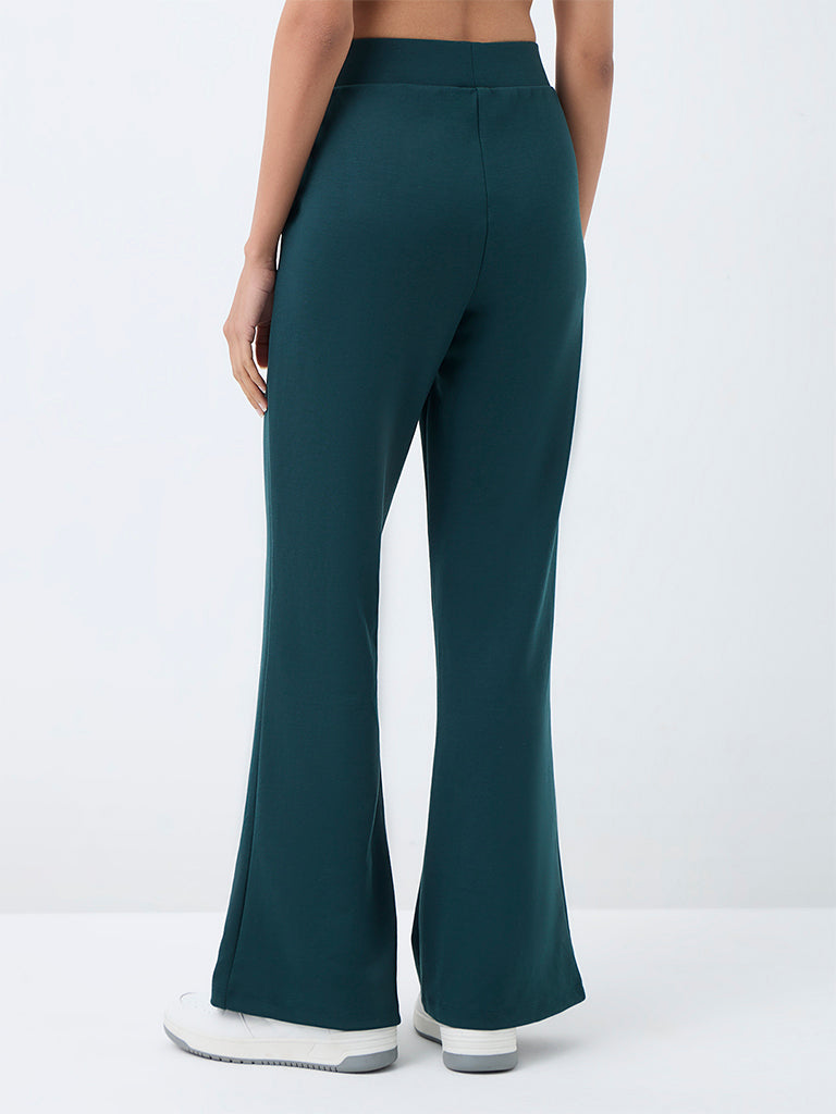 Nuoflexx Dark Teal Solid High-Rise Flared Pants