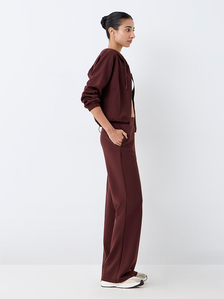 Nuoflexx Dark Brown Solid High-Rise Flared Pants