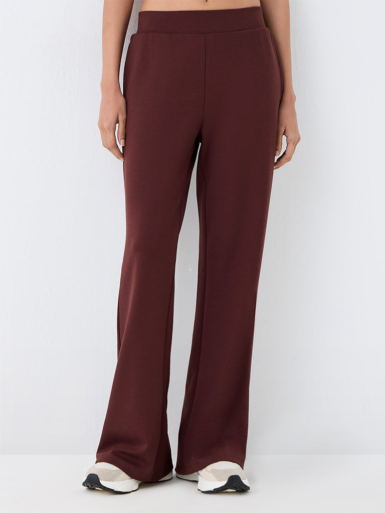 Nuoflexx Dark Brown Solid High-Rise Flared Pants