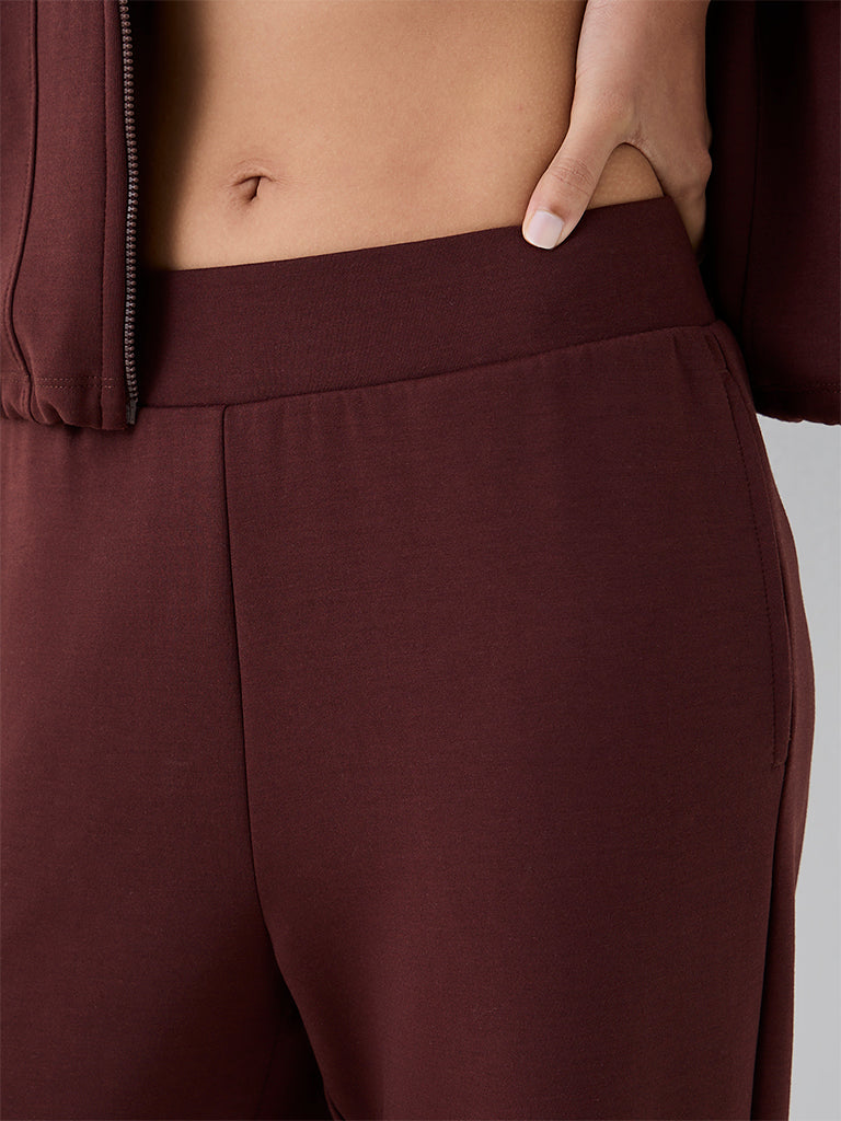 Nuoflexx Dark Brown Solid High-Rise Flared Pants