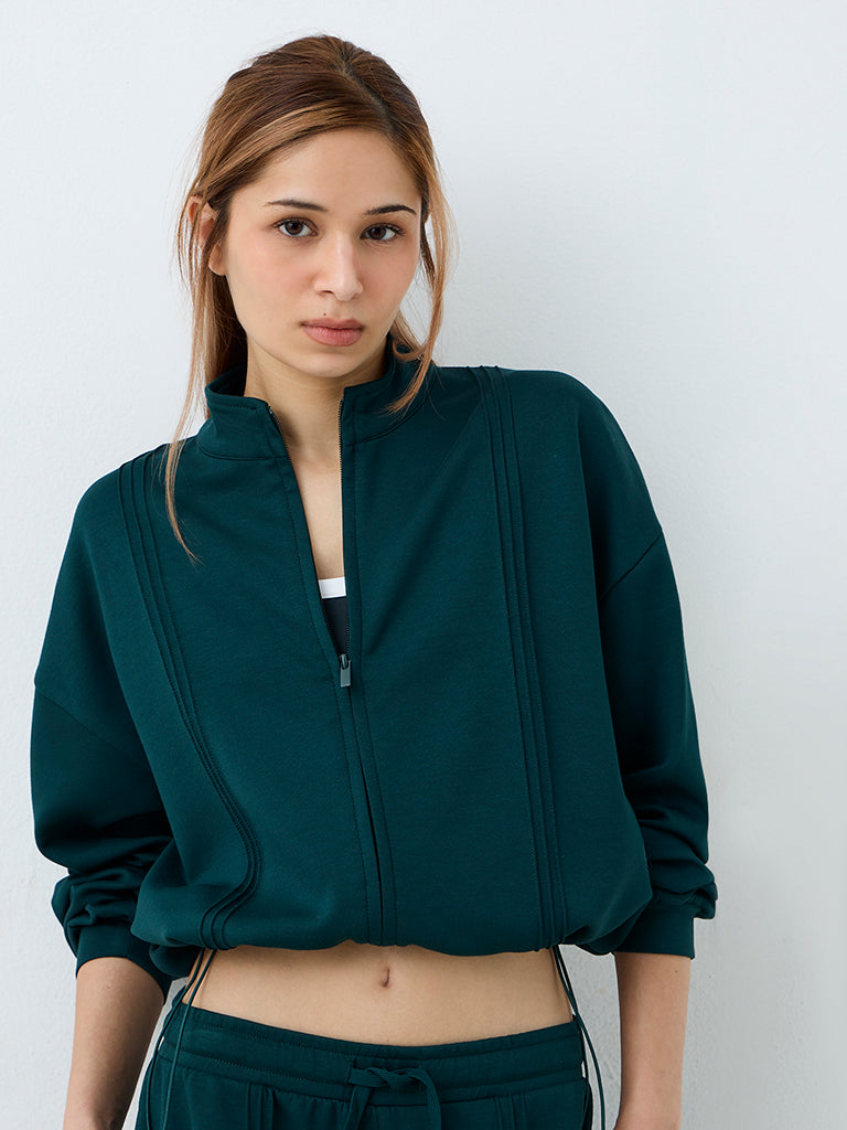 Nuoflexx Dark Teal Pintuck-Detail Crop Jacket