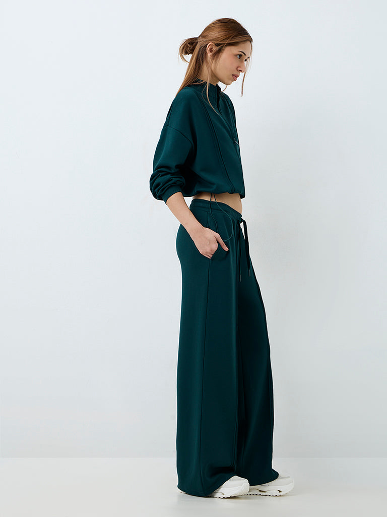 Nuoflexx Dark Teal Pintuck-Detail Crop Jacket