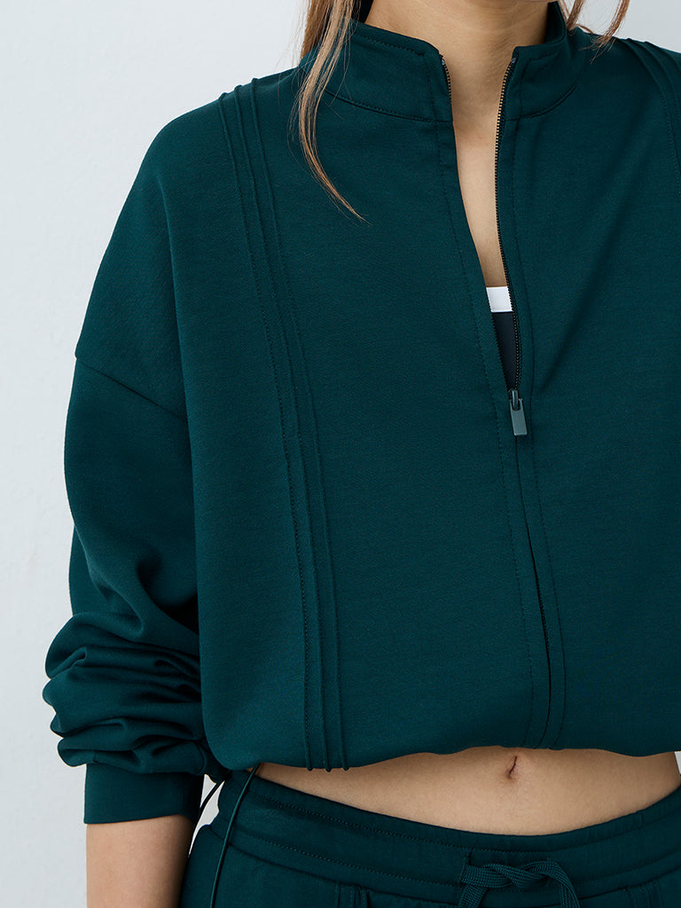 Nuoflexx Dark Teal Pintuck-Detail Crop Jacket