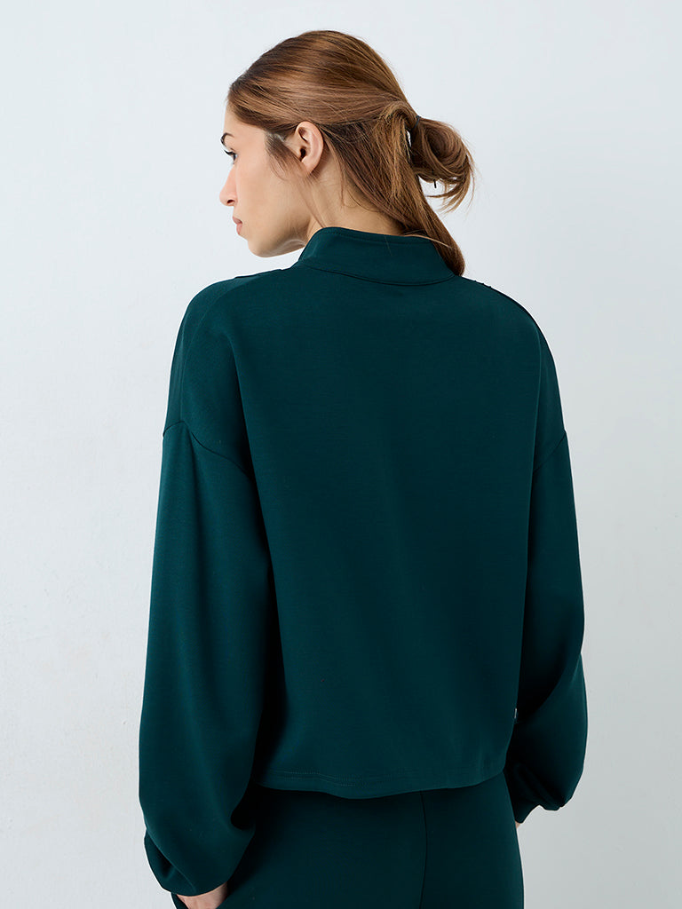 Nuoflexx Dark Teal Pintuck-Detail Crop Jacket
