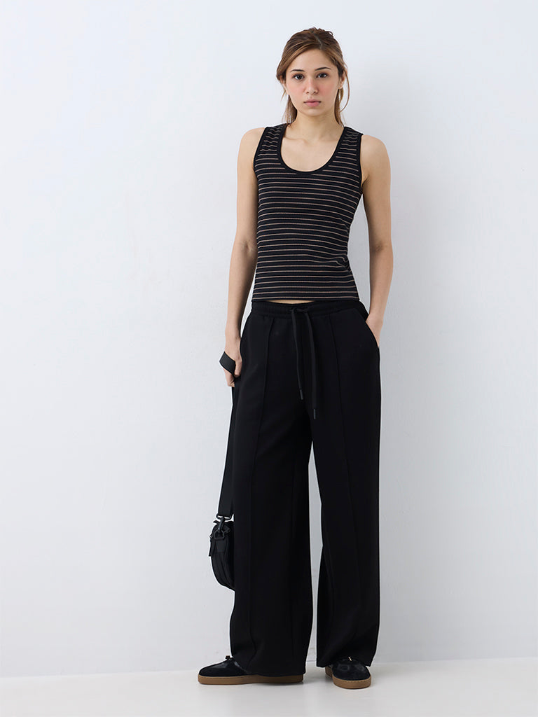 Nuoflexx Black Striped Cotton-Blend Tank Top