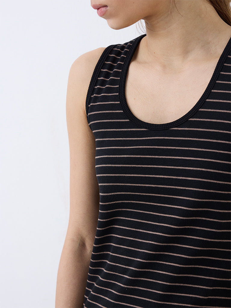 Nuoflexx Black Striped Cotton-Blend Tank Top