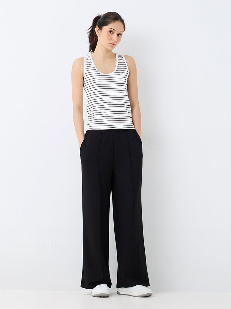 Nuoflexx White Striped Ribbed Cotton-Blend Tank Top