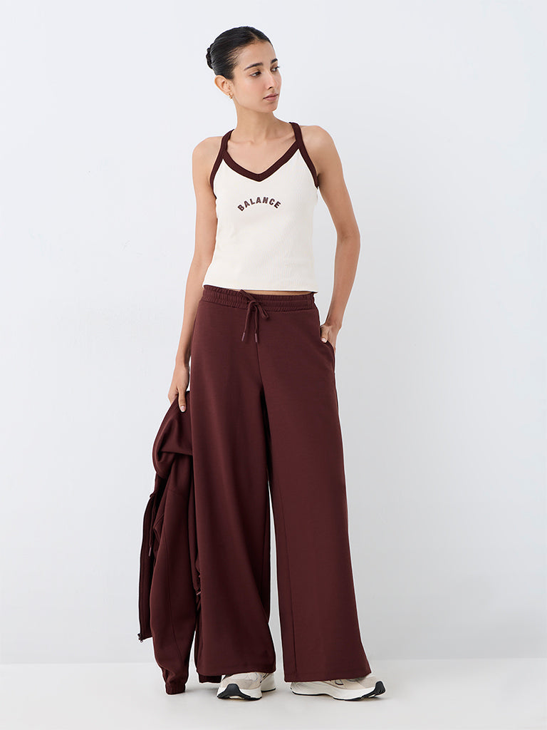 Nuoflexx Ivory Text Detailed Cotton-Blend Top