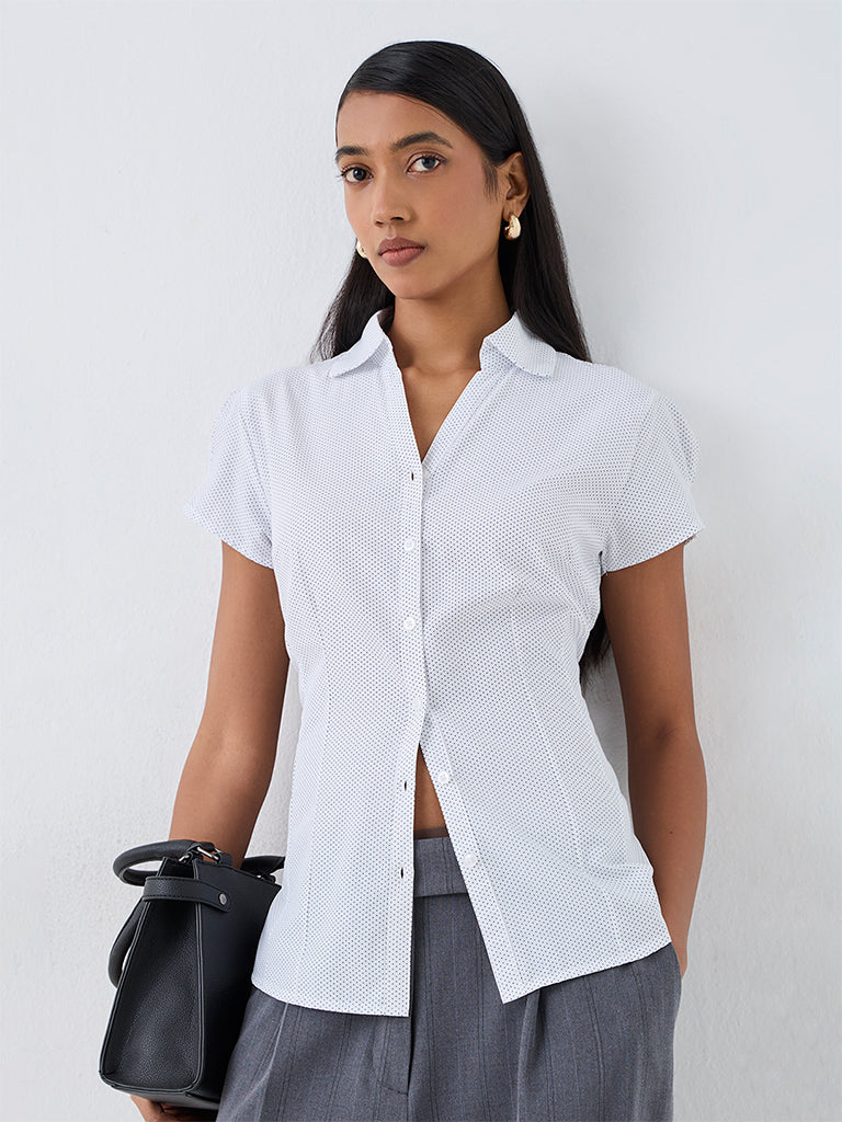Wardrobe Ivory Dot Printed Cotton-Blend Shirt