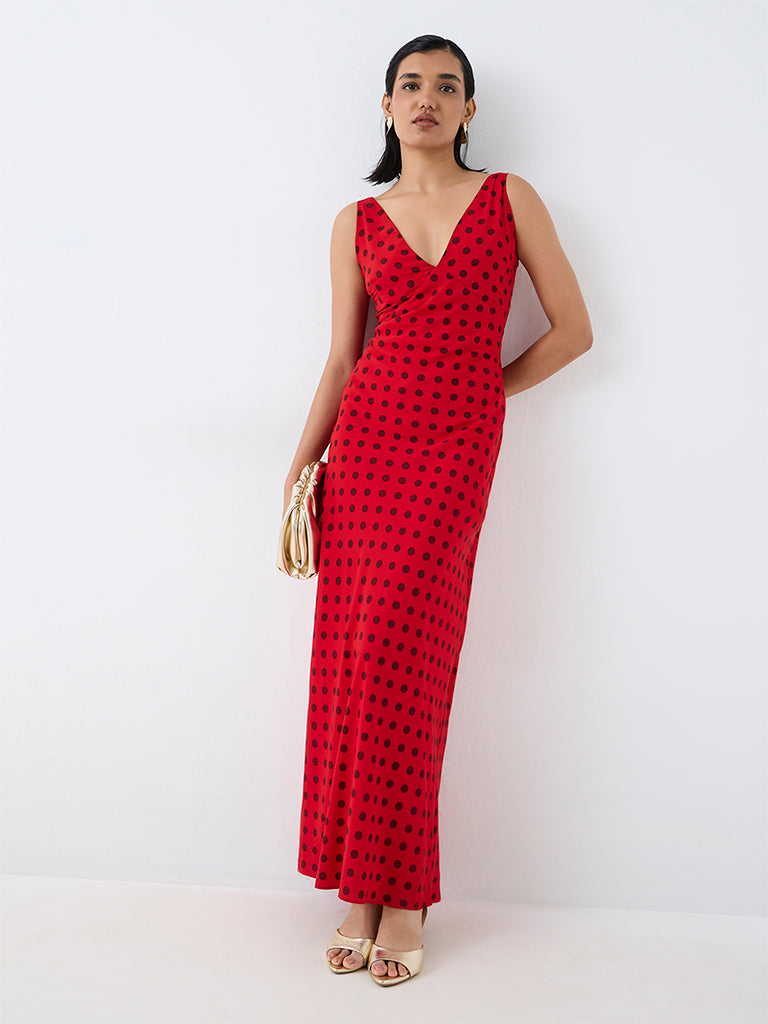 Wardrobe Red Polka-Dot Printed Sheath Dress