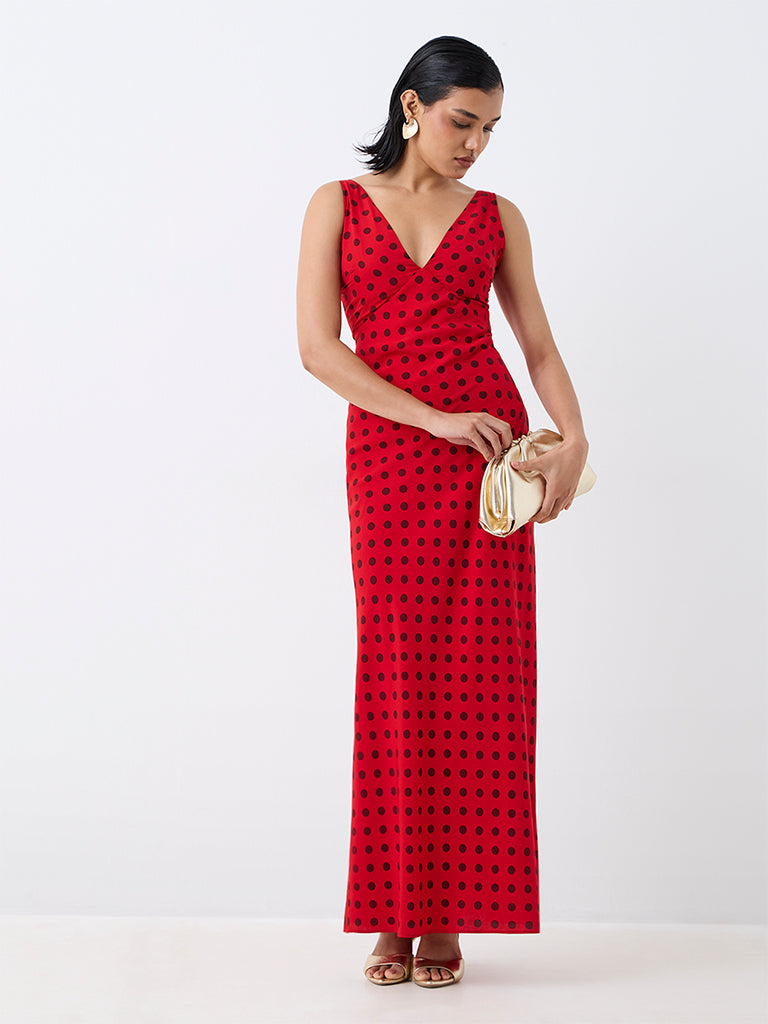 Wardrobe Red Polka-Dot Printed Sheath Dress
