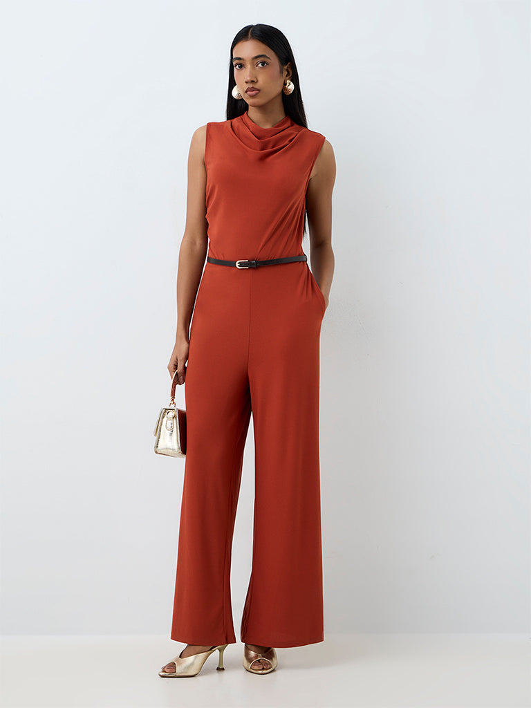 Wardrobe Rust Solid Jumpsuit with Belt
