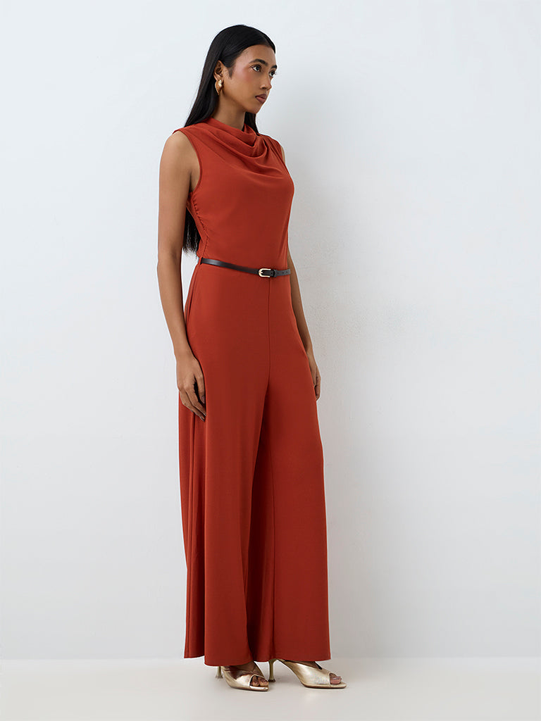 Wardrobe Rust Solid Jumpsuit with Belt
