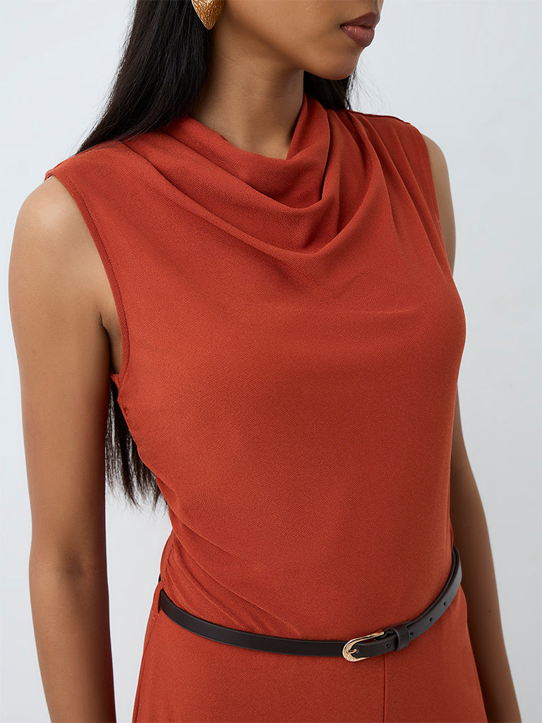 Wardrobe Rust Solid Jumpsuit with Belt