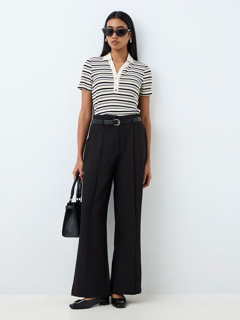 Wardrobe Black Solid High-Rise Flared Trousers