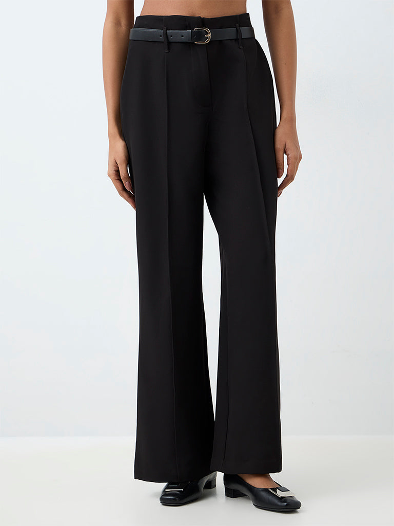 Wardrobe Black Solid High-Rise Flared Trousers